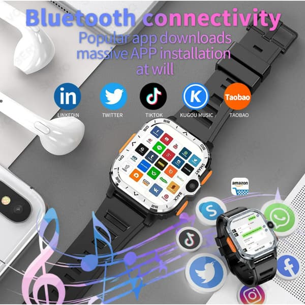 PGD ​​Smartklokke 4G LTE GPS Wifi SIM-kort Dobbeltkamera Robust 16/64G ROM