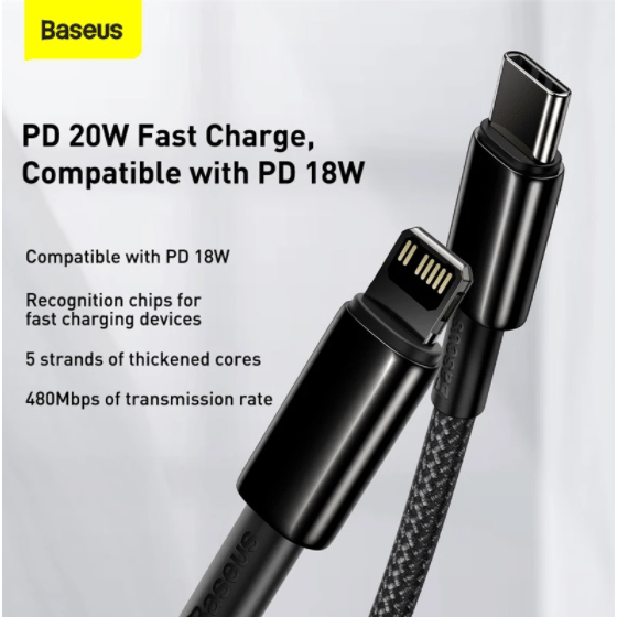 Baseus USB-C Lightning 20W PD 1 m - Svart - iPhone/iPad