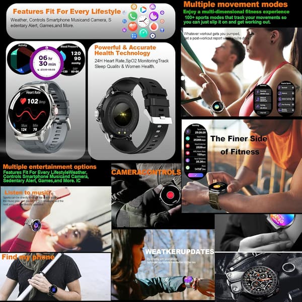 Militärklocka för män med stor skärm och fitnesstracker