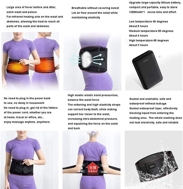 Värmeterapimidjebälte med vibrationsmassage
