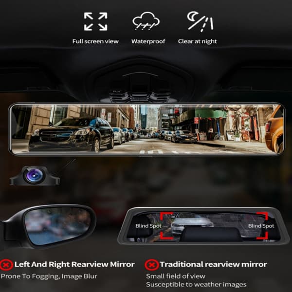 DASH CAM 12 tommer , Full 4K HD-DUAL LENS,,GPS-navigation