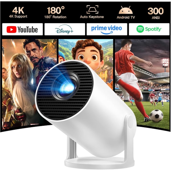 HY300 Pro Android 11 Smart Projektor med dobbel WiFi, Bluetooth 5.0 – Hvit