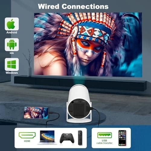 HY300 Pro Android 11 Smart Projektor med Dubbel WiFi, Bluetooth 5.0 - Vit