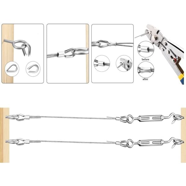 30M/2mm Rustfrit Stål Wire Kit med M5 Spændere til Planter, Tørresnor, Gelændere Sølv