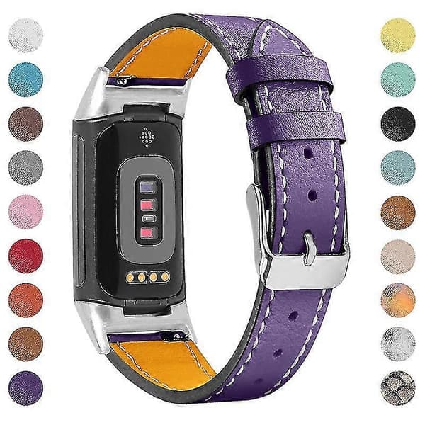 Ægte læder justerbart armbånd til Fitbit Charge 6/5 - Premium erstatningsrem lilla