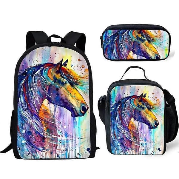 Student Backpack Anime Cute Horse School Bag Backpack Briefcase Messenger Bag Pencil Case Three-piece Set
