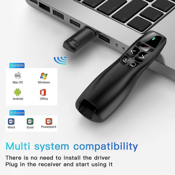 R400 Wireless Presentation Remote, 2.4 Ghz, USB Receiver, Red Laser Pointer, 15m Range, 6 Buttons PC - Black_Quality Products