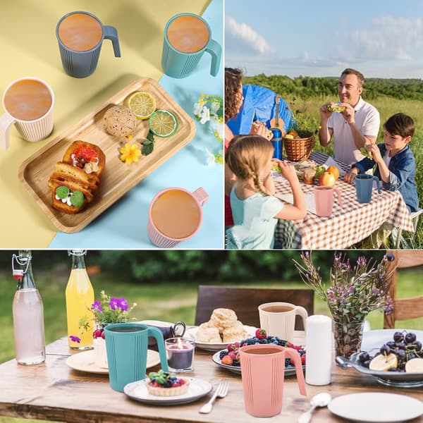 4-pack Plastic Mugs with Handle, Unbreakable Coffee Mugs Picnic Camping Mug for Kids and Adults Dishwasher Safe
