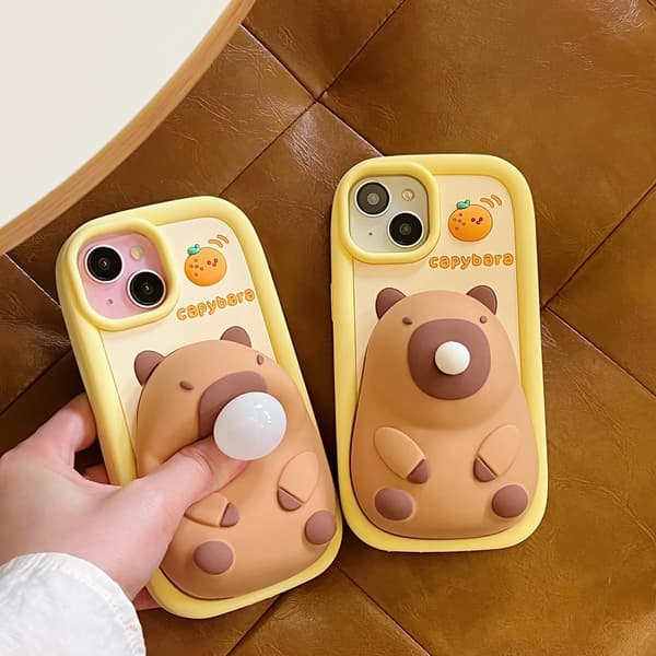 IPhone 12/12 Pro Protective Case, Cute 3D Kawaii Phone Case with Funny Capybara Bubble Pattern, Made of Soft Silicone Material