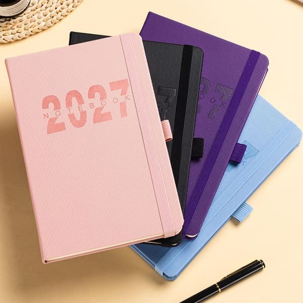 2027 Planner, A5 Size, Monthly Scheduling Labels, PU Leather Hardcover Pink