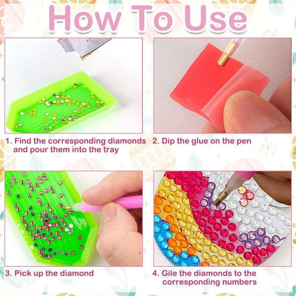 10-delt DIY diamantmalingssæt, påske til børn, påskegave eller påskepynt til børn