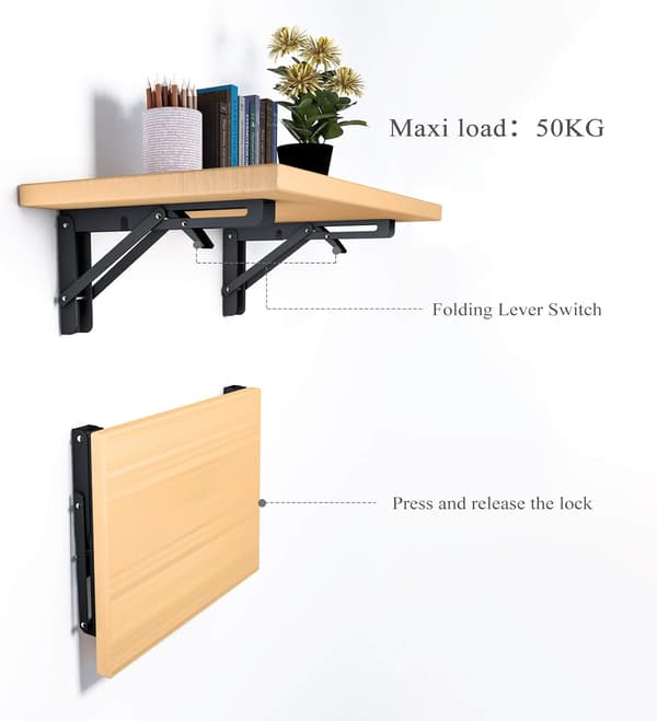 2 stk. foldbare hyldekonsoller 200 mm foldbar konsol væghylde tung