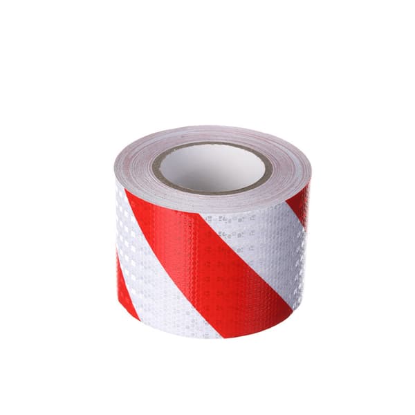 10 cm bred og 25 m lang rød og hvit refleks tape