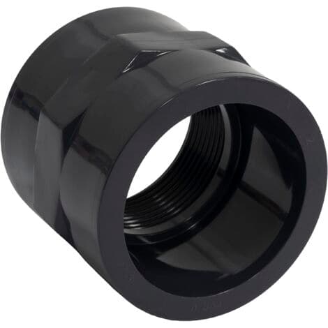C63278 - Mixed threaded nipple/socket, 50 mm internal to 1 1/2\" thread, solvent welding 10 bar hose pressure connection mixed end plastic