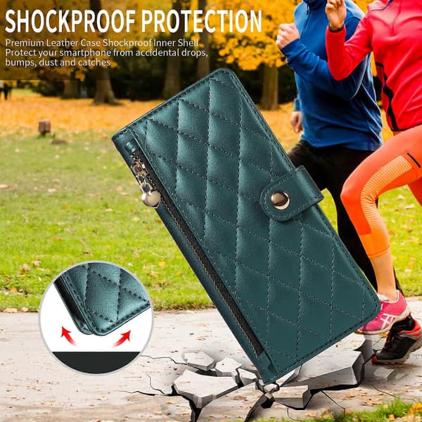 Kompatibelt pung-etui med stropper til iPhone 16e, rombeformet læderstativ telefoncover DarkGreen