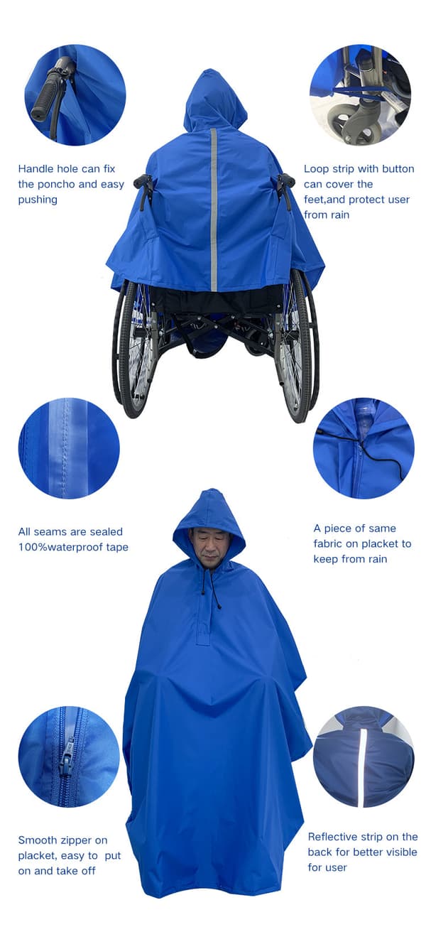Vanntett rullestolregnponcho med termisk fôr - marineblå