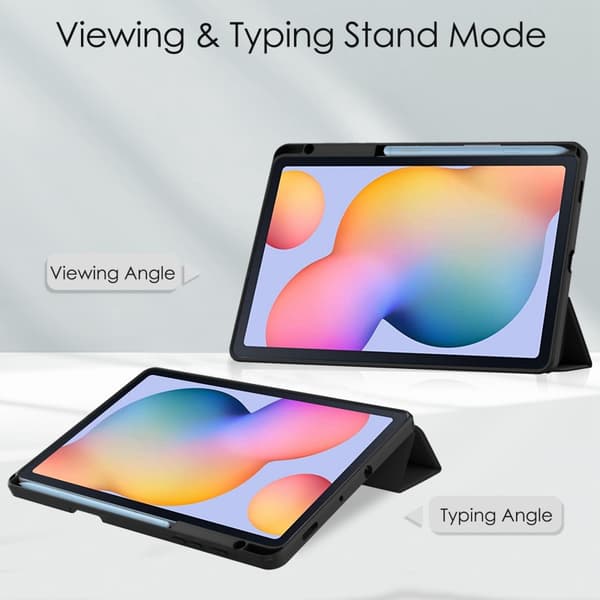 SKALO Samsung Tab S6 Lite Trifold Case with Transparent Back - Black