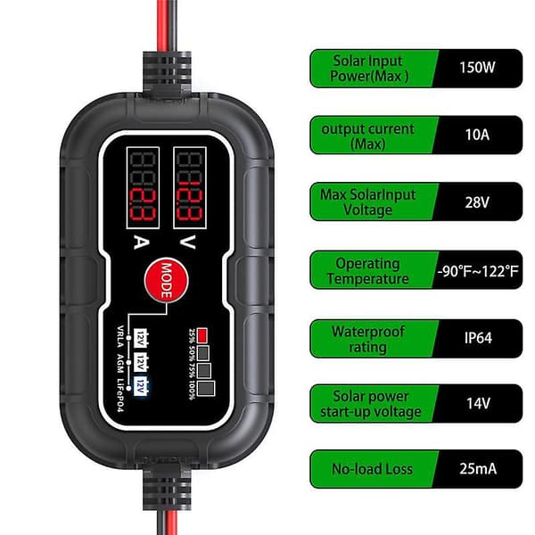 Smart Solpanelregulator 10A MPPT Solcelleladningsregulator 10 Amp 12 Volt Solpanel Regulator Digital LCD-skærm