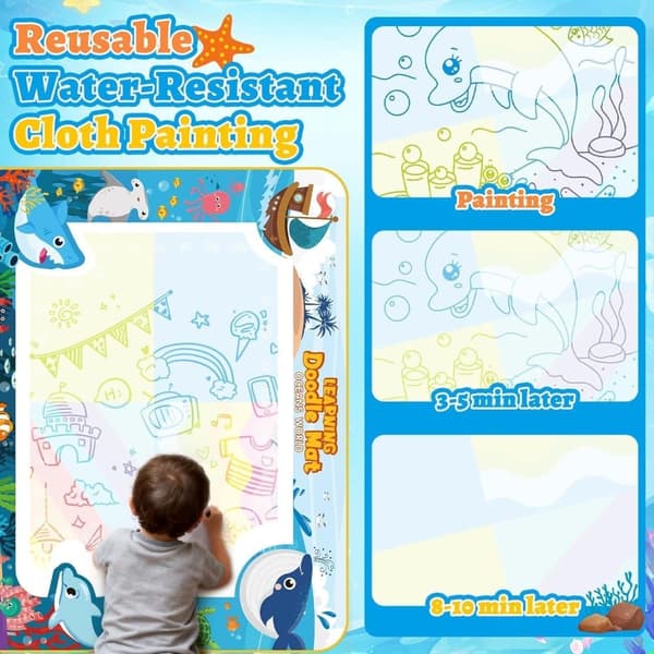 Vandtegnemåtte til Børn 1-6 År – Interaktiv Tegneleg & Aqua Magic Doodle-måtte til Piger og Drenge #7