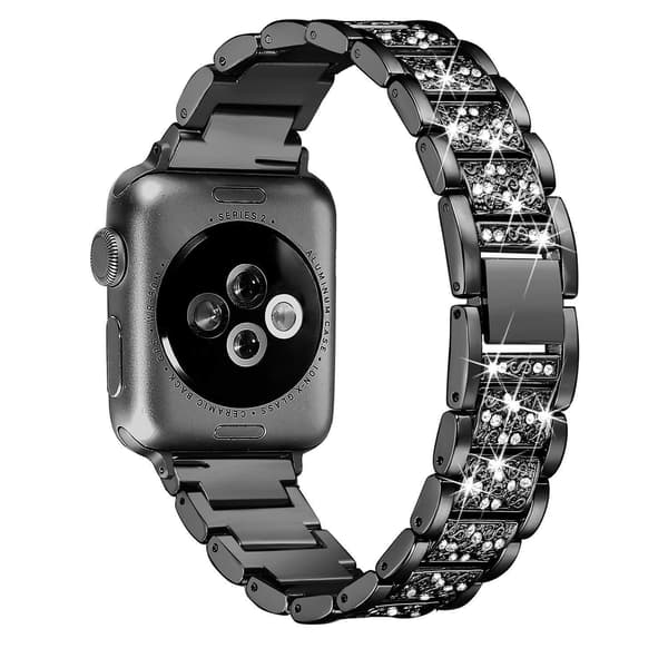 (Bling sort) Kompatibel med Apple Watch-rem 42/44/45/49mm, kvinders glitrende Bling krystal rustfrit stål linkrem erstatning