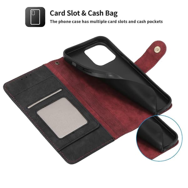 POLA Two-Tone Wallet Case with Zipper RFID Leather Red Black