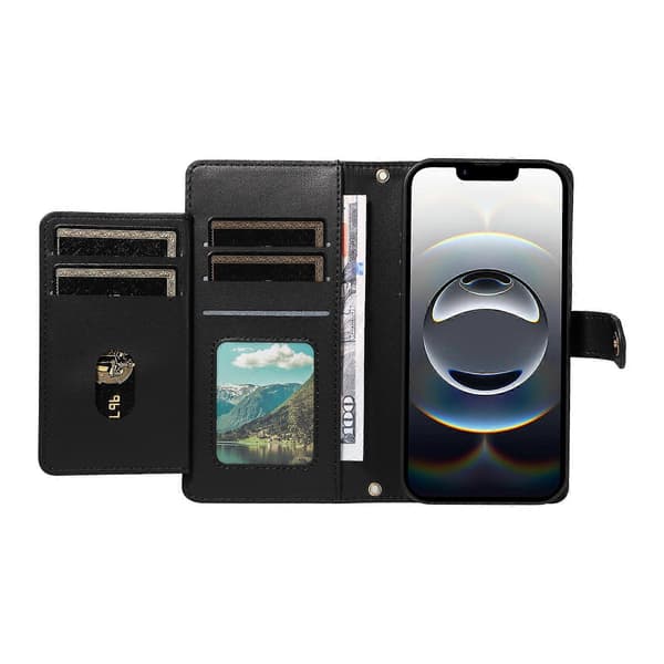 Kompatibelt lommebokdeksel med stropper for iPhone 16e, rombeformet lærstativ telefondeksel Black