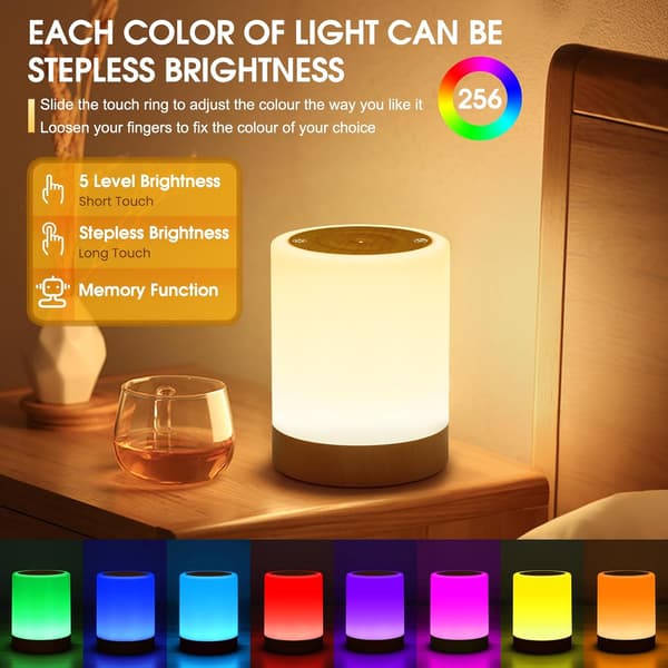 Touch LED Night Light, Dimmable Wireless Rechargeable Table Lamp with 5 Modes and 256 RGB Colors, Warm Light Bedside Lamp Timer Function