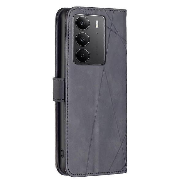Magnetisk Spænde Diamantmønstret Læder Telefoncover Sort