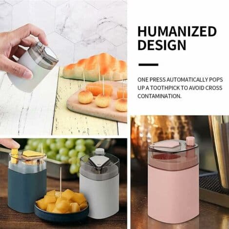 Toothpick Dispenser, Automatic Pop-up Toothpick Holder Toothpick Storage Box (Grey)