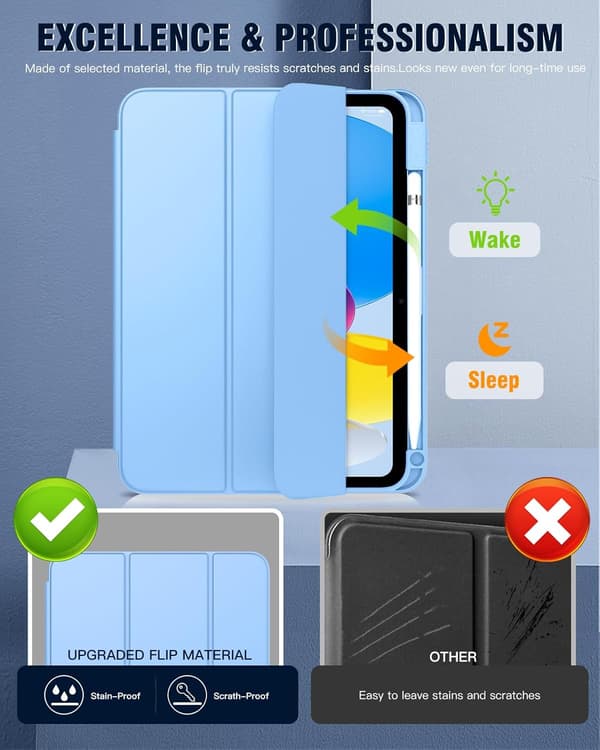 11th 11 2025, Case for iPad (A16) generation inch with pen holder, thin protective case transparent back, automatic wake/sleep blue