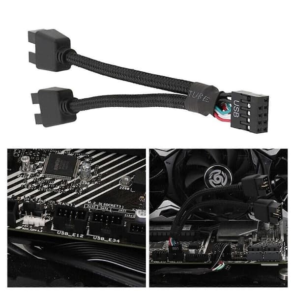 Hovedkort USB 2.0 9-pinners Header 1 til 2 Forlengelseshub Splitter Adapter Konverterer