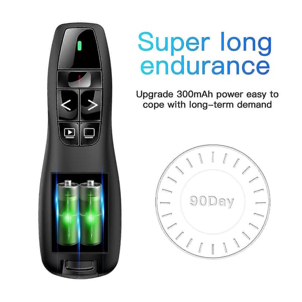 R400 Wireless Presentation Remote, 2.4 Ghz, USB Receiver, Red Laser Pointer, 15m Range, 6 Buttons PC - Black_Quality Products