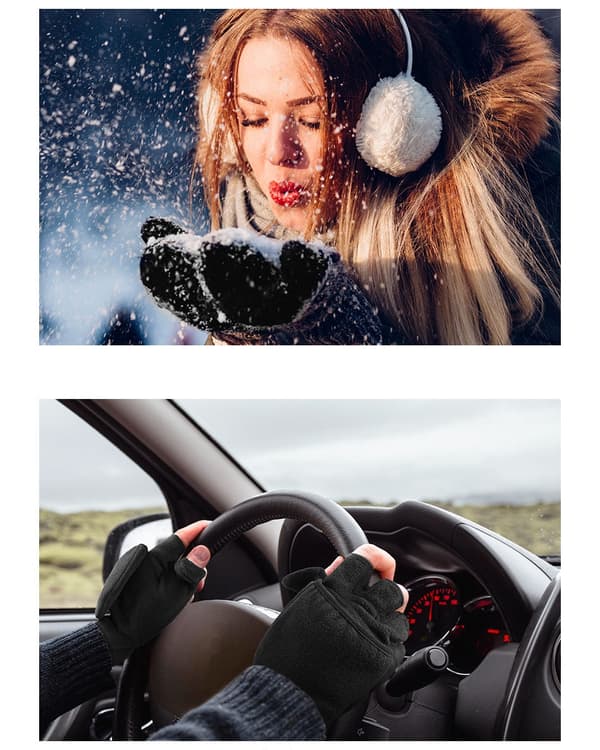 Fingerløse polarfleecehandsker / vintervanter 2-i-1 S