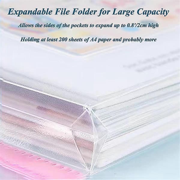 12-pack Plastic Envelopes, Binder Pockets for 3/4/11-Ring Binders, Expandable Document Organizer with Snap Button and Label