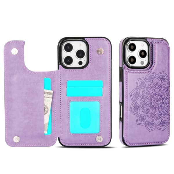 iPhone 16 Pro Max Case - Double Buckle Mandala Leather Cover