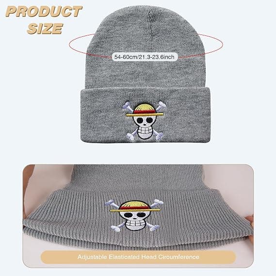 ONE PIECE Anime Stråhatt, Stickad Mössa, Vintermössa, Slouchy Mössa, Mjuk Stickad Mössa, Skidmössa, Ullmössa
