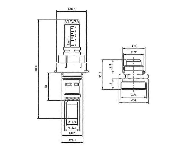 Flow meter for water underfloor heating manifold, water flow indicator