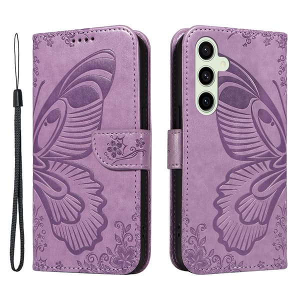 For Samsung Galaxy S24 FE Case Stand Wallet Case Butterfly Pattern - Purple