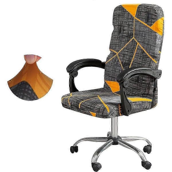 Vaskbart svingbart kontorstolovertrekk, myk polyester spandex, stretchpassform, glidelåslukking, flekkbestandig, L størrelse, oransje/grå