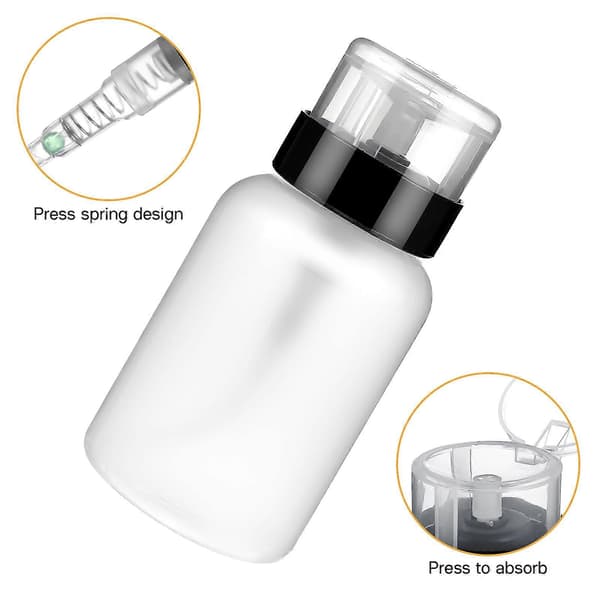 2 stk. tomme PP-plastpumpeflasker, push-down dispenser, 200 ml, til neglelakfjerner, alkohol, makeupfjerner, hjemmerejse