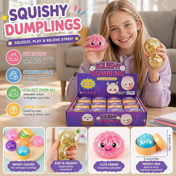 12 stk. Glitter Dumpling Squishy, 2026 Opgraderet Mini Squishy Dumpling Legetøj, Søde Stressbolde Fidget Sensorisk Legetøj, Julestrømpefyld