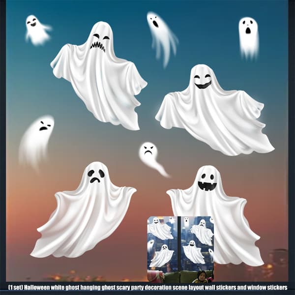 Halloween Ghost Set PVC Stick White For