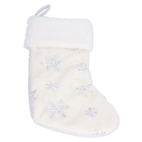 Polyester Christmas Stocking Pendant with Embroidery Snowflake Pattern Christmas Tree Decoration Ornament Silver