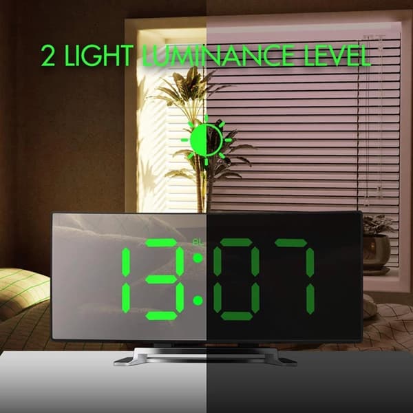 Digital Klocka Stor Display Multifunktionell LED Elektrisk Väckarklocka Spegelyta för Hem Sovrum