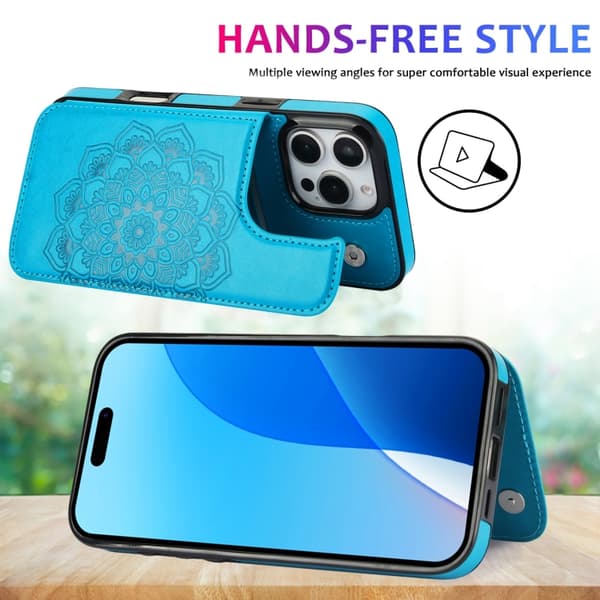 iPhone 16 Pro Max Case - Double Buckle Mandala Leather Cover
