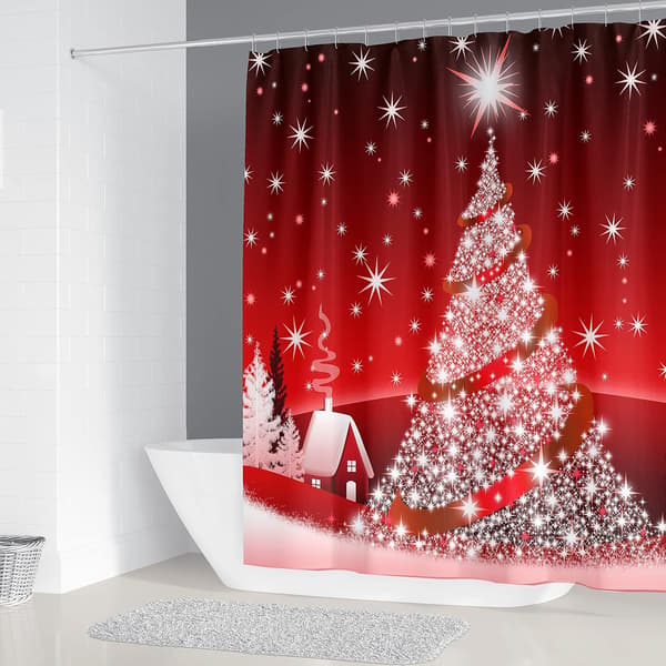 Julebadeforhæng, rød, 180 x 200 cm, skimmelresistent, Ch