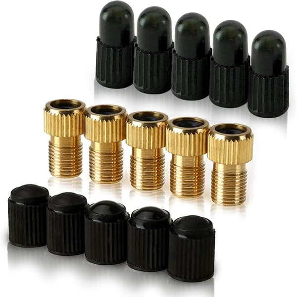 Messingadapter til Presta-ventil (5-pak + 10 hætter)