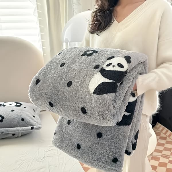Glamorøs flanneltæppe med pandamotiv - vendbart, helårs, multifunktionel komfort - 100% polyester, maskinvaskbar polykrom polykrom
