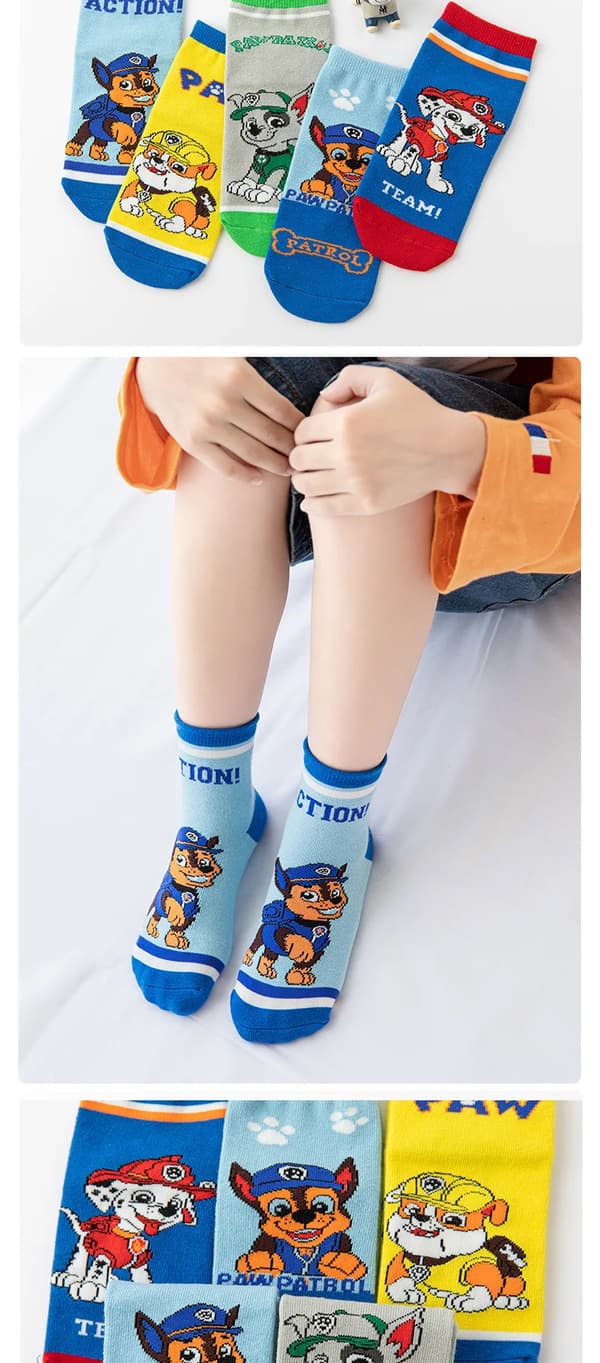 5 par nye Paw Patrol bomuldsstrømper til børn, søde tegneserie Skye Chase strømper til børn, baby, efterår, bløde tøjtilbehør 5 stk.