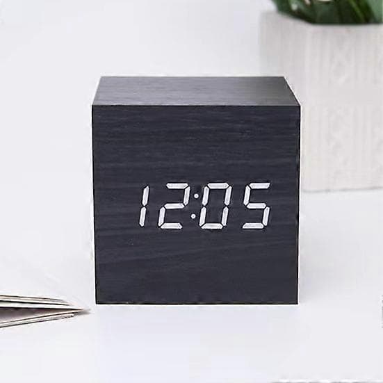 Digital Alarm Clock 12/24H Format Adjustable Brightness Voice Control Power Saving Mode Temperature Date Display Battery Operated light brown